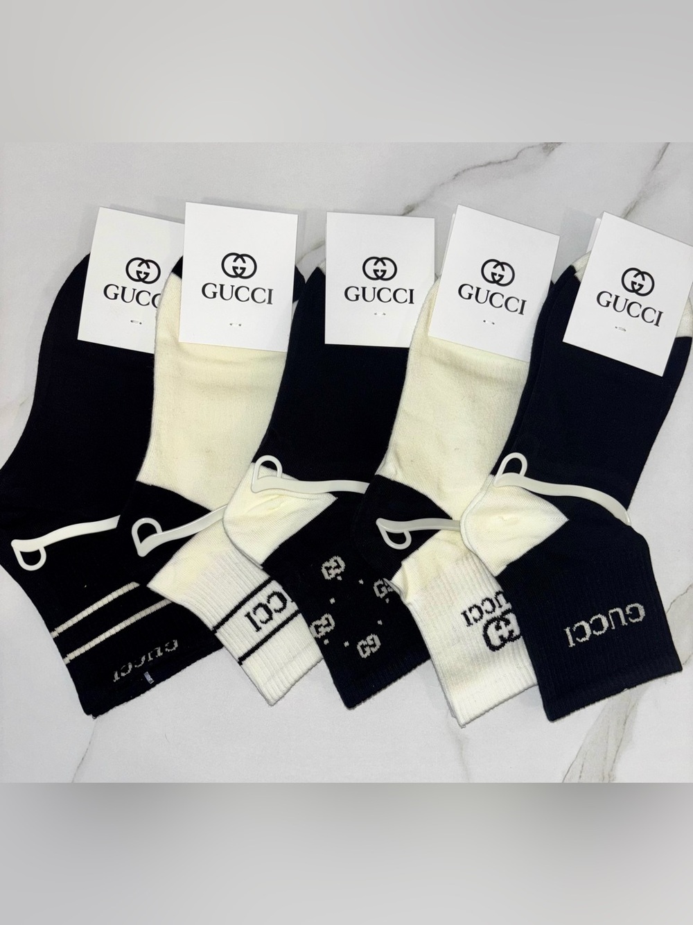 Gucci Black and White Logo Crew Socks Set